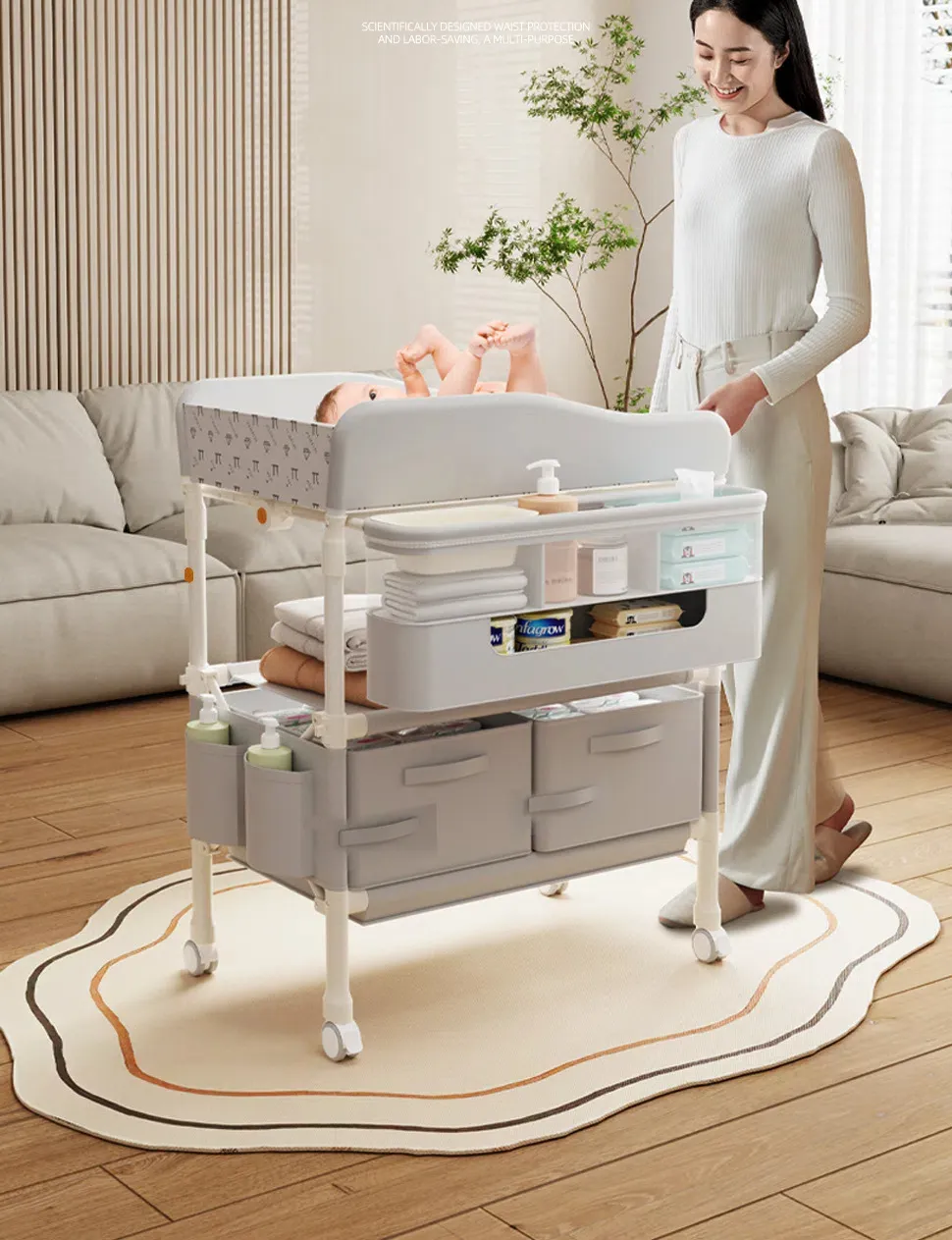 6-in-1 Portable Baby Care Station - Foldable Changing Table with Removable Bath Tub, Massage Mat & Storage Organizer