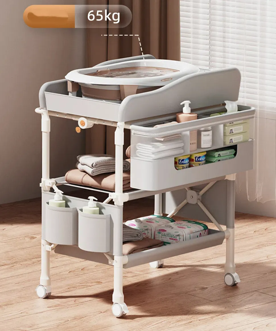 6-in-1 Portable Baby Care Station - Foldable Changing Table with Removable Bath Tub, Massage Mat & Storage Organizer