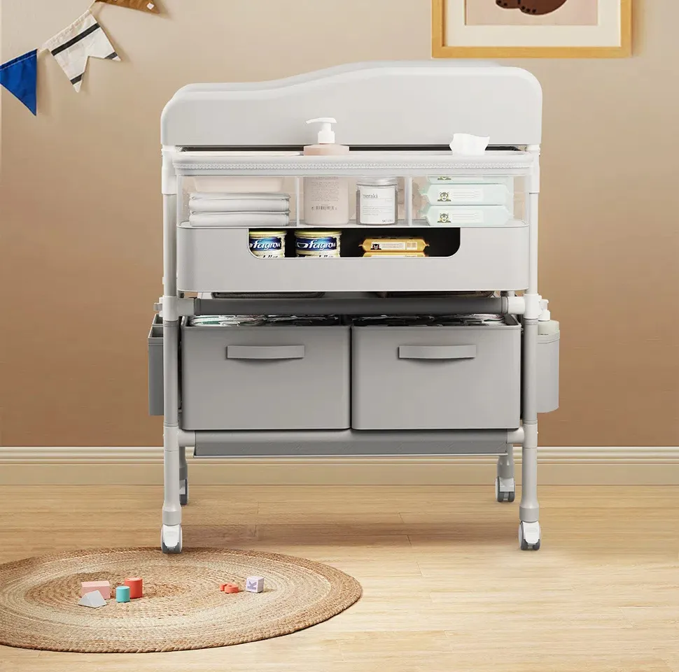 6-in-1 Portable Baby Care Station - Foldable Changing Table with Removable Bath Tub, Massage Mat & Storage Organizer