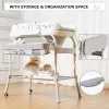 Baby Changing Table with Bathtub 2 in 1 Portable Foldable Infant Diaper Changing Table with Storage Tray 2 Wheels Anti-rollover