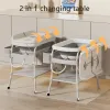 Baby Changing Table with Bathtub 2 in 1 Portable Foldable Infant Diaper Changing Table with Storage Tray 2 Wheels Anti-rollover