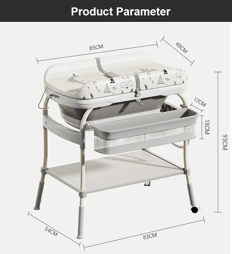Baby Changing Table with Bathtub 2 in 1 Portable Foldable Infant Diaper Changing Table with Storage Tray 2 Wheels Anti-rollover