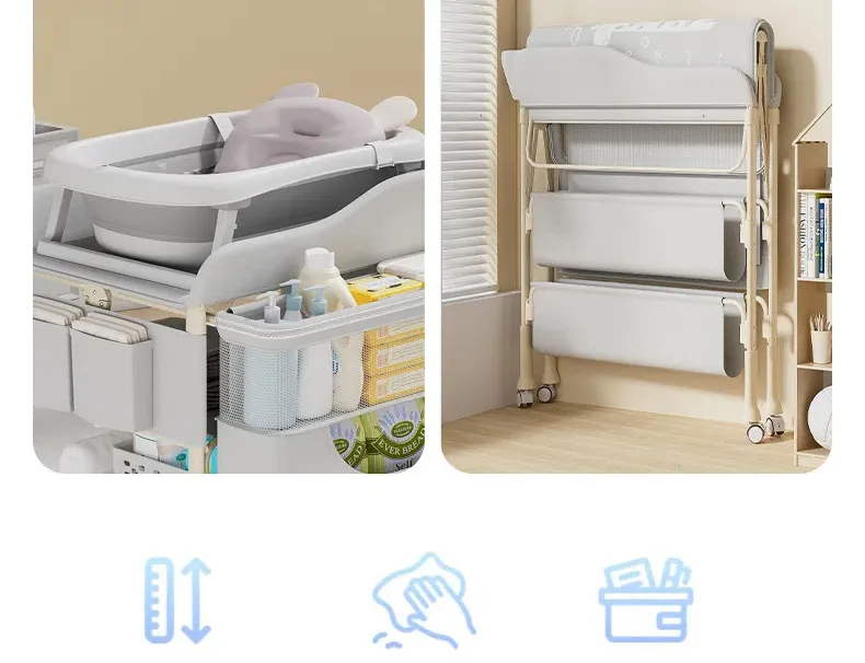 5-in-1 Foldable Baby Care Station - Deluxe Changing Table with Removable Bath Tub, Massage Mat & Storage Organizer