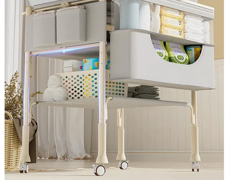 5-in-1 Foldable Baby Care Station - Deluxe Changing Table with Removable Bath Tub, Massage Mat & Storage Organizer