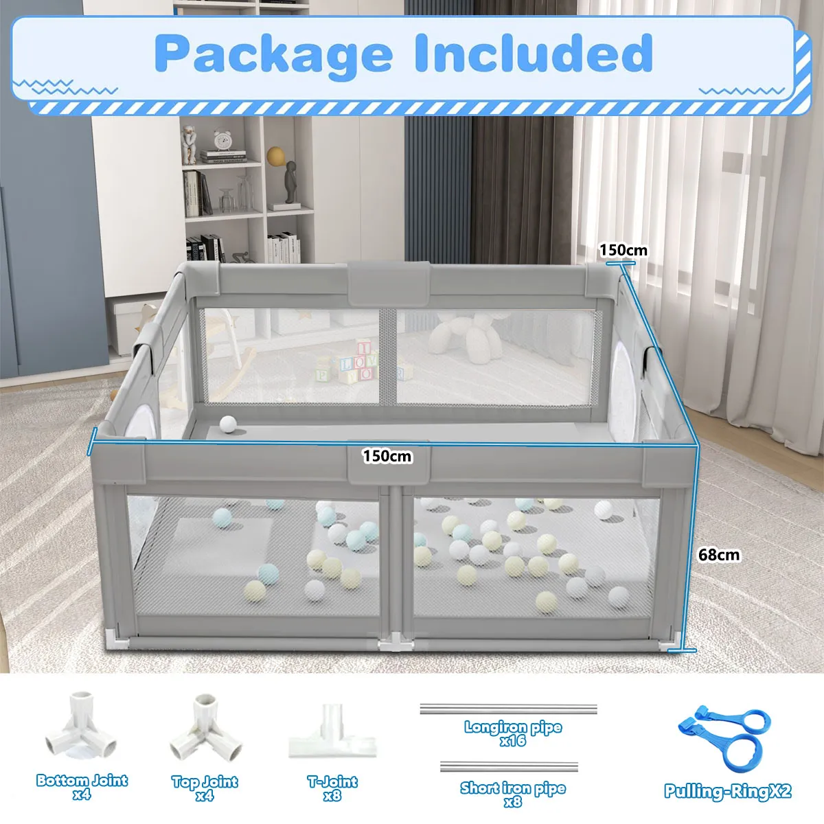 Baby Playpen for Children Play Area Baby Playground 6 Month~6 Years Old Kids Ball Pit Playpen Indoor Baby Safety Fence