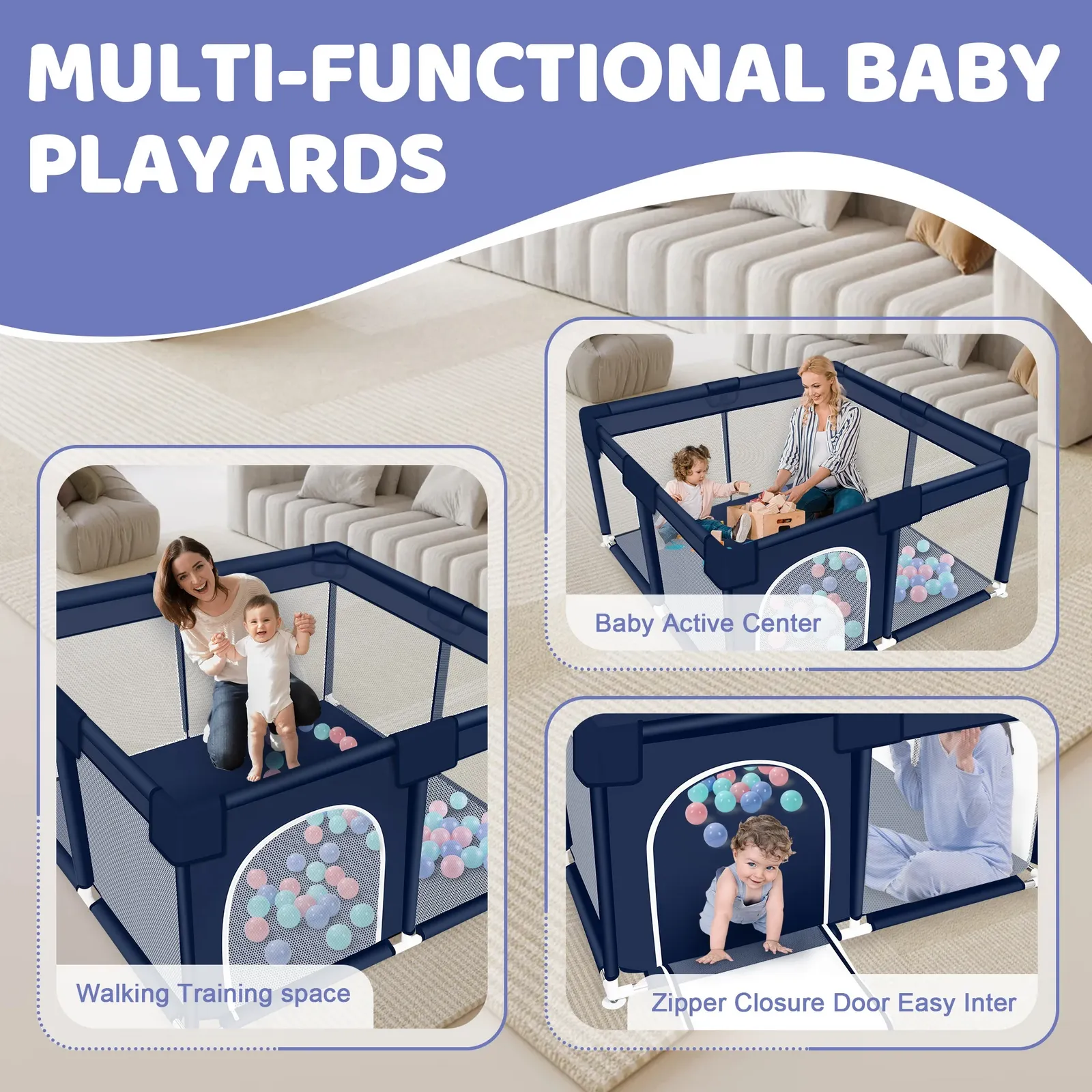 ANGDUO Baby Playpen Safety Play Yard For Children 50inch Square Game Play Zone Baby Activity Fence For Boy Girl  Indoor Outdoors