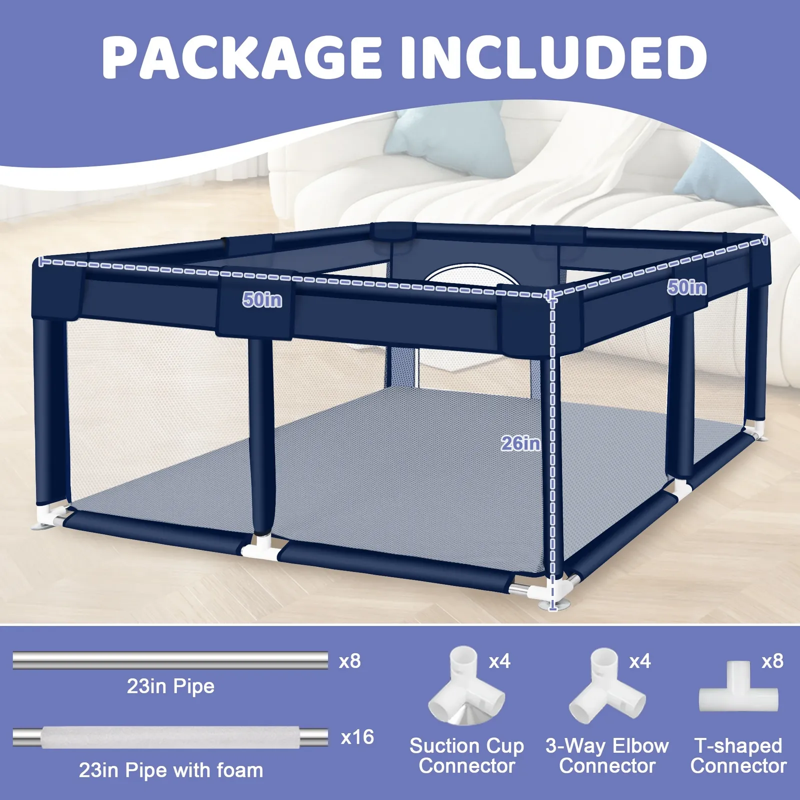 ANGDUO Baby Playpen Safety Play Yard For Children 50inch Square Game Play Zone Baby Activity Fence For Boy Girl  Indoor Outdoors