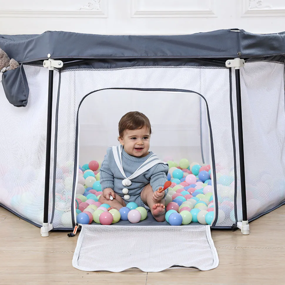 UBRAVOO Baby Playpen, Foldable Hexagon, Upgraded Sturdy Safety Playyard for Toddlers,Soft Breathable Mesh,Outdoor&Indoor,HEXA606