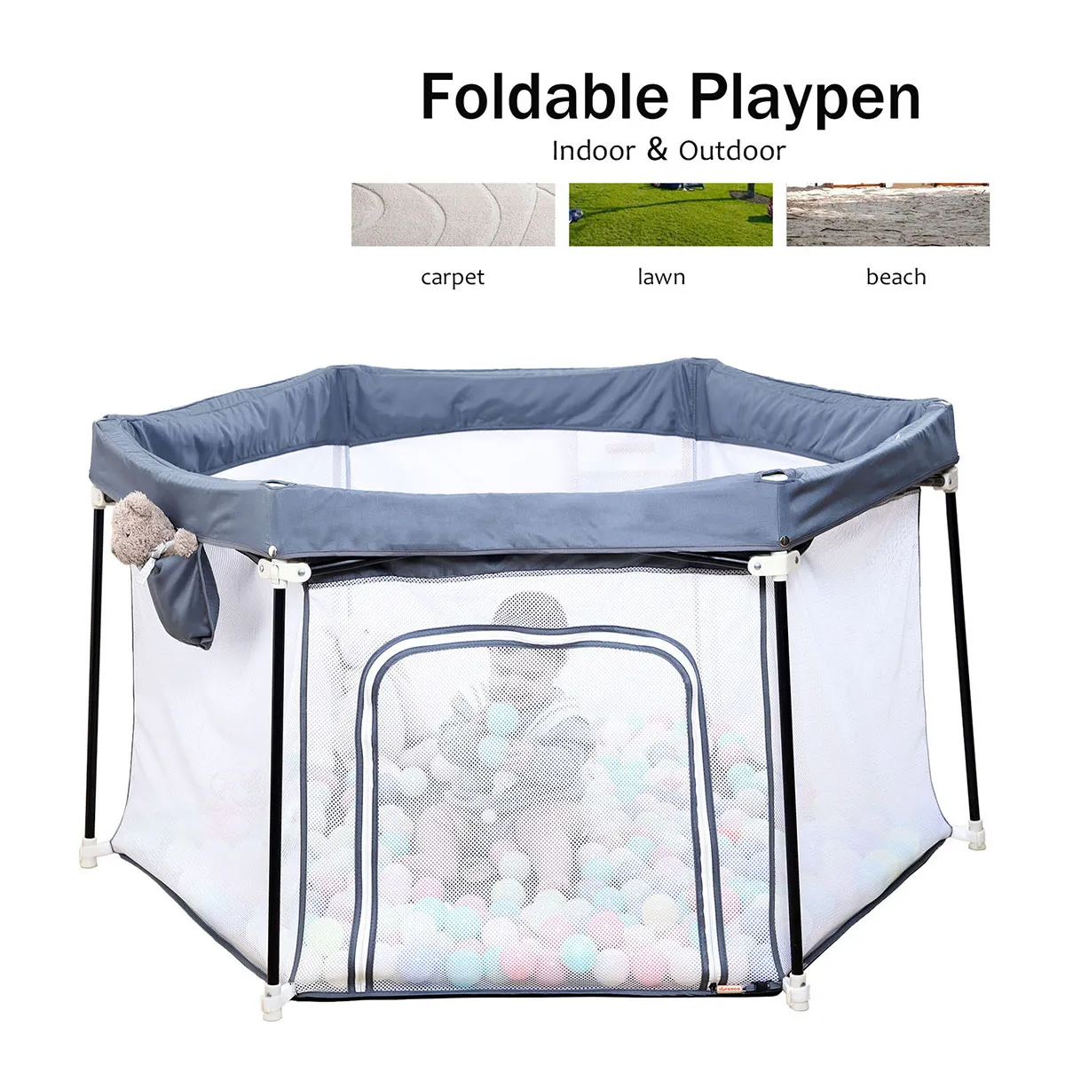 UBRAVOO Baby Playpen, Foldable Hexagon, Upgraded Sturdy Safety Playyard for Toddlers,Soft Breathable Mesh,Outdoor&Indoor,HEXA606