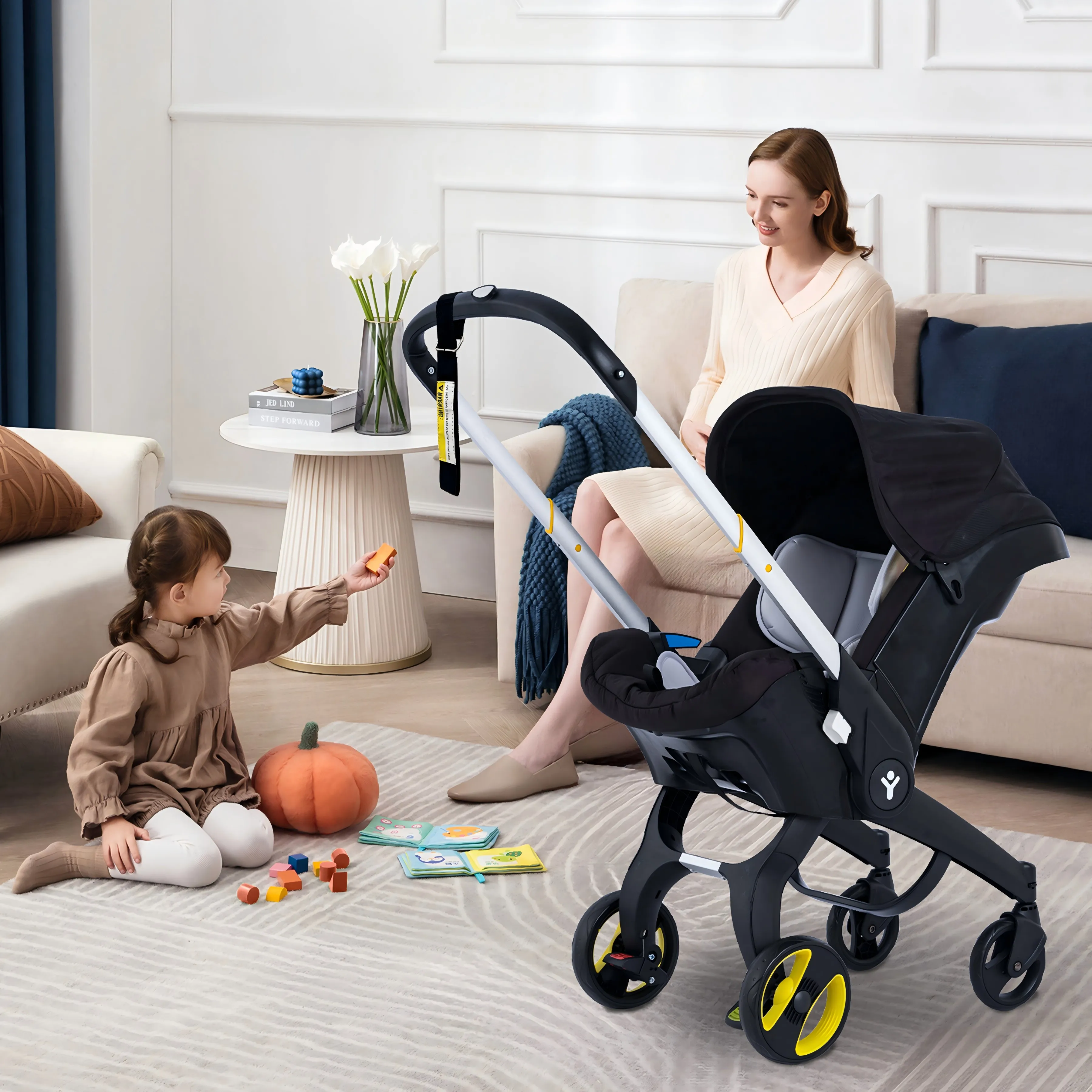 Foldable baby stroller, metal frame, adjustable handle direction, with sunshade, very suitable for outdoor shopping