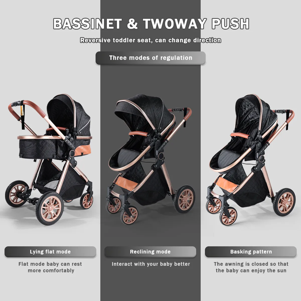 Two-in-one baby stroller with sunshade, portable and foldable, bidirectional push for outdoor high view stroller