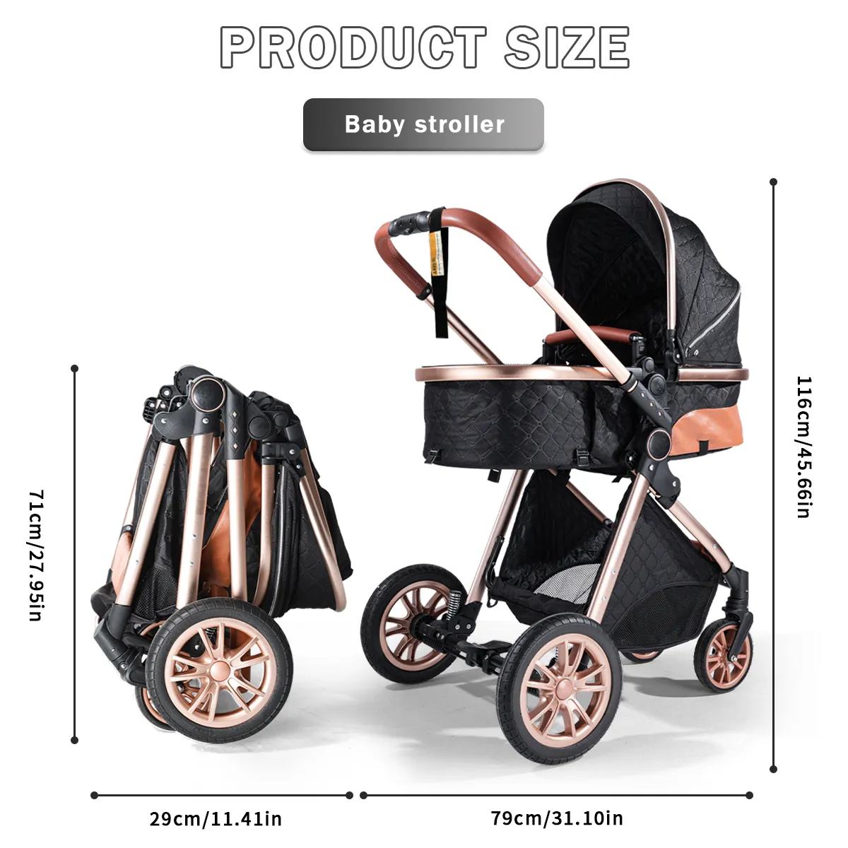 Two-in-one baby stroller with sunshade, portable and foldable, bidirectional push for outdoor high view stroller