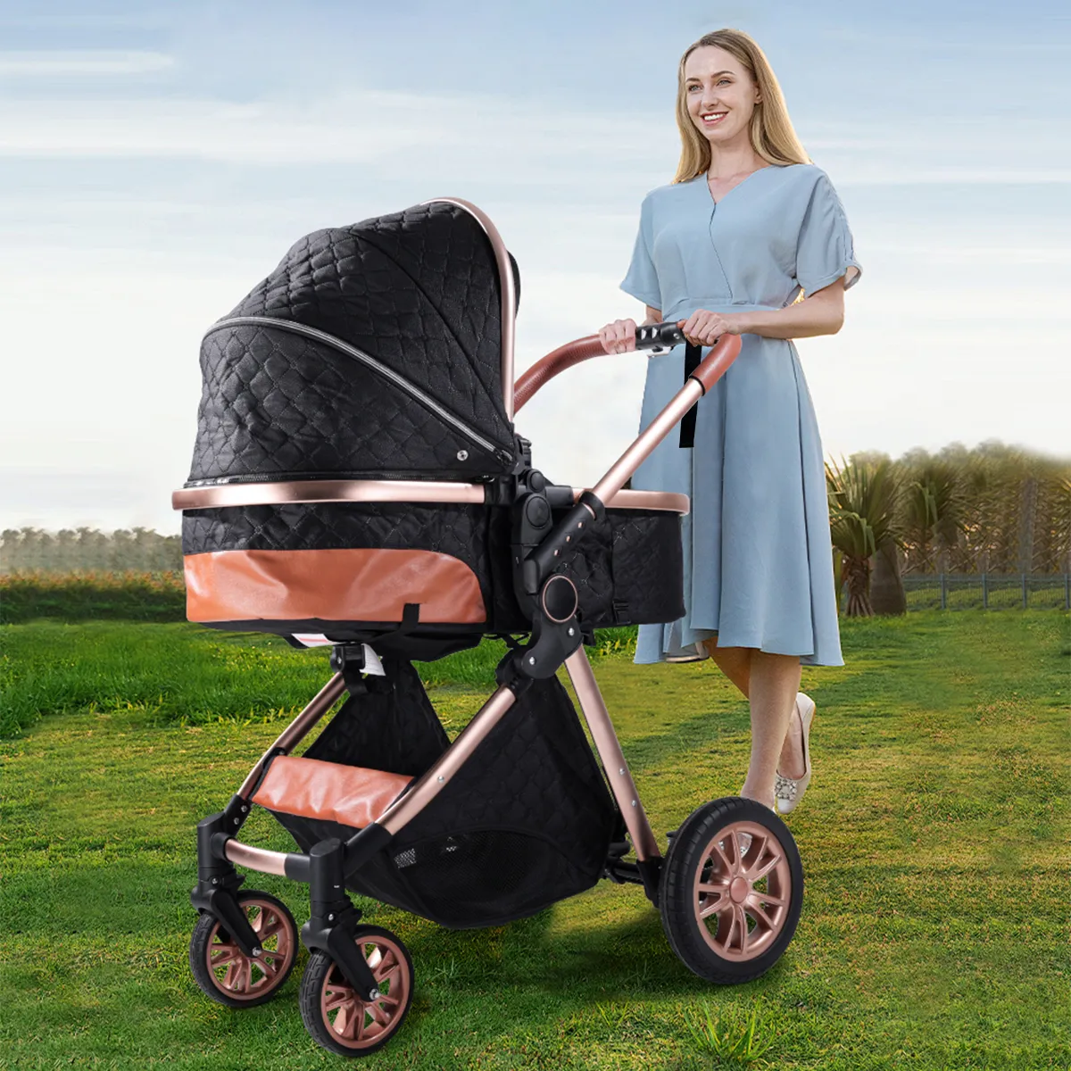 Two-in-one baby stroller with sunshade, portable and foldable, bidirectional push for outdoor high view stroller