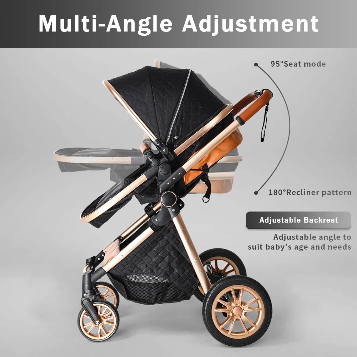 Two-in-one baby stroller with sunshade, portable and foldable, bidirectional push for outdoor high view stroller