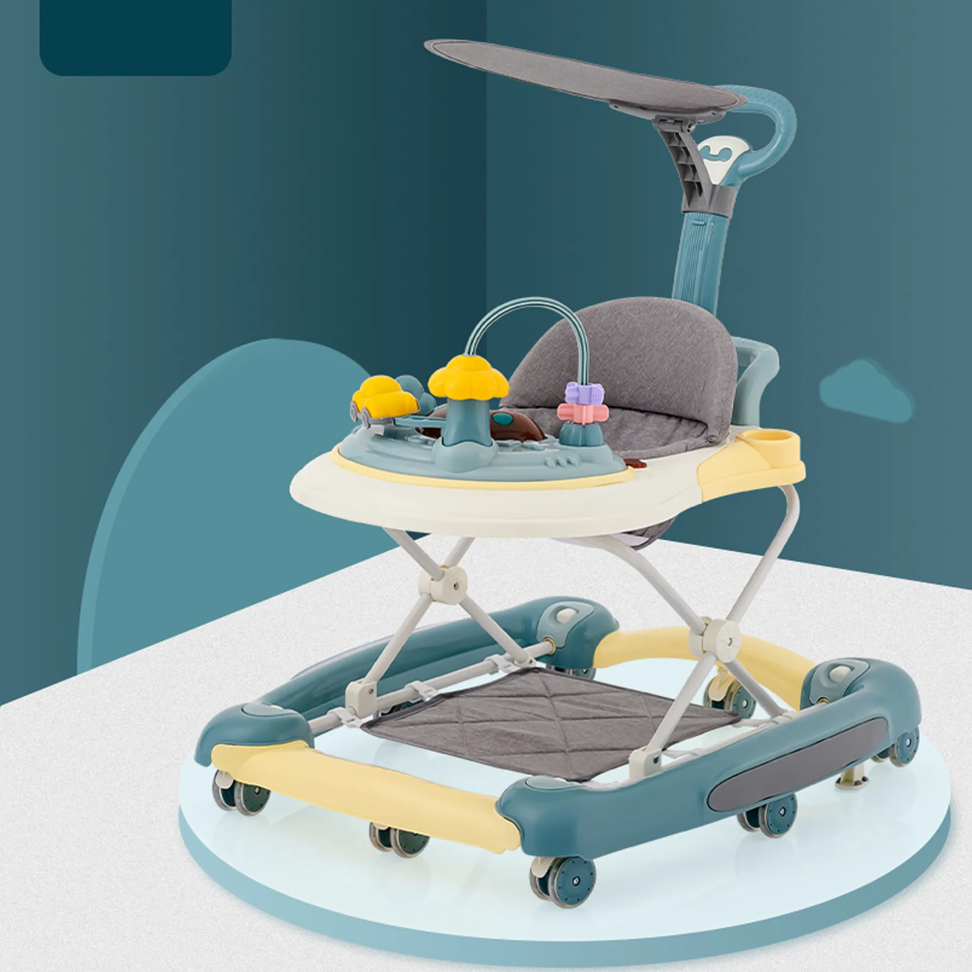 Baby Multi-Functional Comfortable Walker With Awning Anti-Rollover Baby Walker Can Sit, Adjust And Shake The Walker