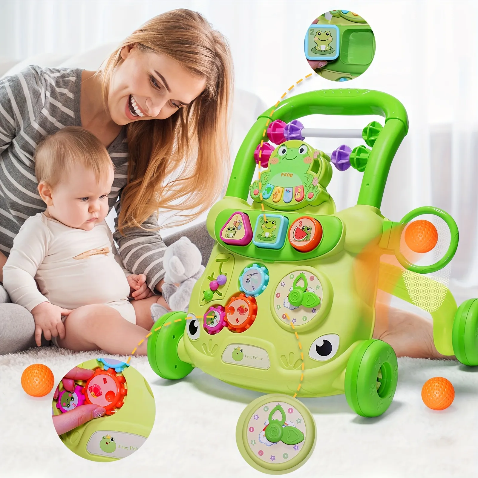 Baby Walker with Wheel for 18+ Months, Anti-Tipping Quiet Tires Toddler Learning Toy Birthday/Christmas Gift, Walker for Baby