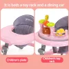 Baby Activity Walker with Music & Light Removable Footrest Toy Rack Feeding Tray One-hand Folding Portable Baby Chair for Infant