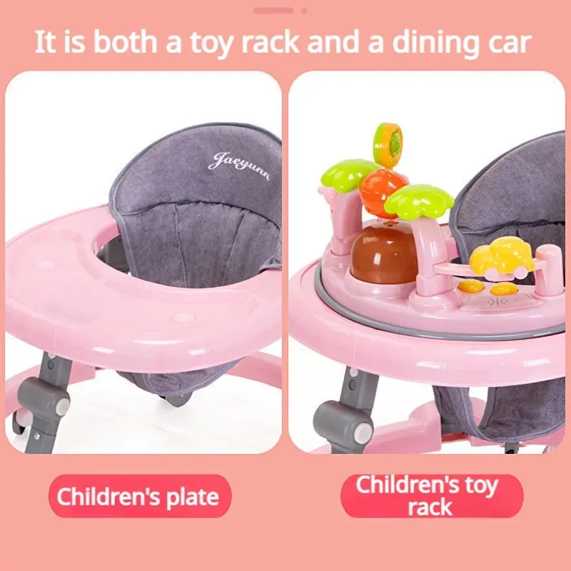 Baby Activity Walker with Music & Light Removable Footrest Toy Rack Feeding Tray One-hand Folding Portable Baby Chair for Infant