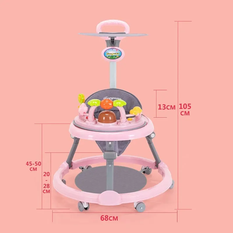 Baby Activity Walker with Music & Light Removable Footrest Toy Rack Feeding Tray One-hand Folding Portable Baby Chair for Infant