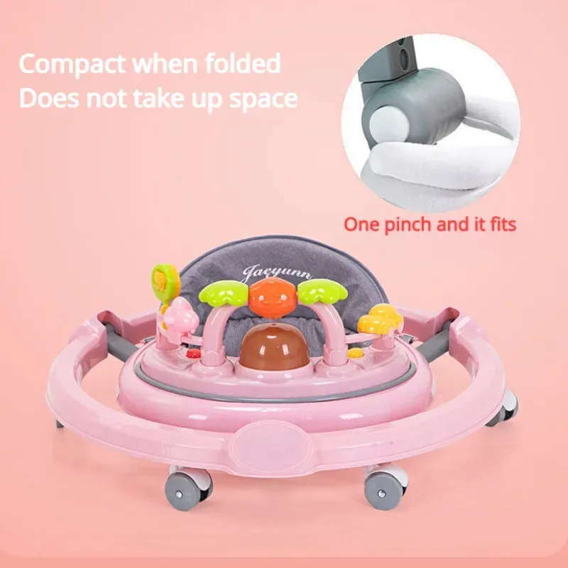 Baby Activity Walker with Music & Light Removable Footrest Toy Rack Feeding Tray One-hand Folding Portable Baby Chair for Infant