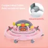 Baby Activity Walker with Music & Light Removable Footrest Toy Rack Feeding Tray One-hand Folding Portable Baby Chair for Infant