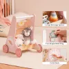 Robotime Robud Wooden Baby Walker Baby Push Walker with Activity Center and Storage Montessori Walker Toy for Boys Girls Pink