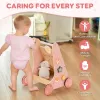 Robotime Robud Wooden Baby Walker Baby Push Walker with Activity Center and Storage Montessori Walker Toy for Boys Girls Pink