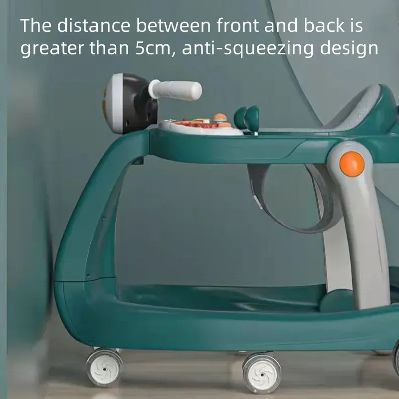 2-in-1 Baby Walker with Wheels Foldable Push Walker with Music Lights Activity Center Car with Interactive Toy Tray for Infants