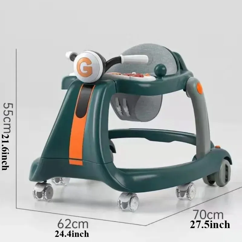 2-in-1 Baby Walker with Wheels Foldable Push Walker with Music Lights Activity Center Car with Interactive Toy Tray for Infants