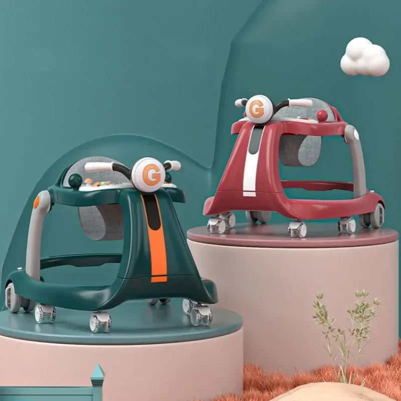 2-in-1 Baby Walker with Wheels Foldable Push Walker with Music Lights Activity Center Car with Interactive Toy Tray for Infants