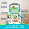 Baby Cartoon Push Walker Toy with Music Drawing Board Multifunction Activity Learning Walk Toddler Walker for 6-15 Months Infant