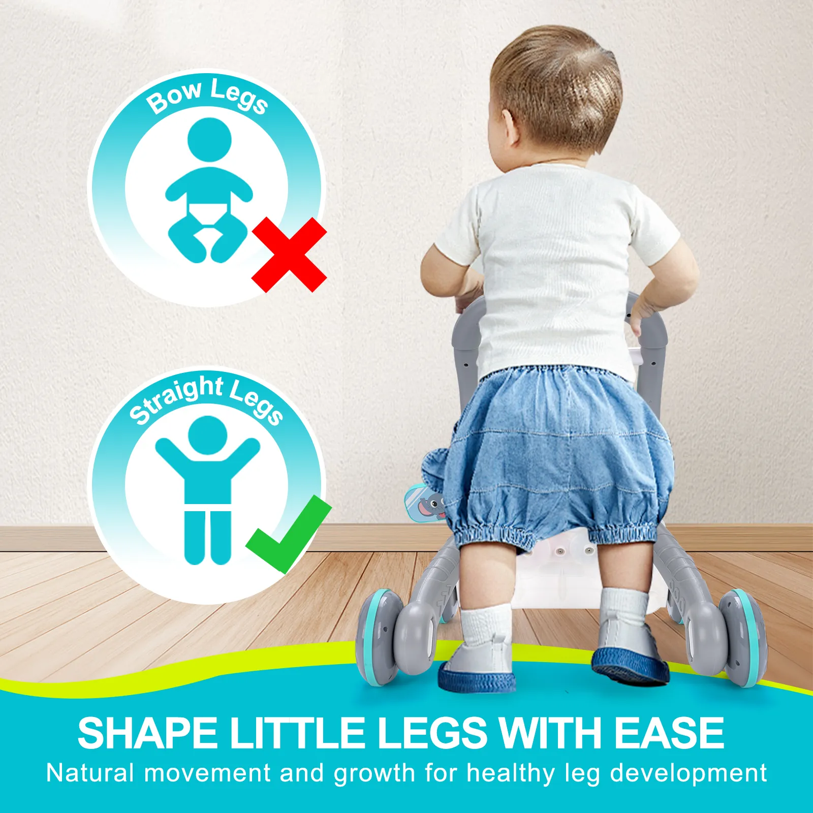 Baby Cartoon Push Walker Toy with Music Drawing Board Multifunction Activity Learning Walk Toddler Walker for 6-15 Months Infant