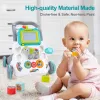 Baby Cartoon Push Walker Toy with Music Drawing Board Multifunction Activity Learning Walk Toddler Walker for 6-15 Months Infant