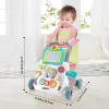 Baby Cartoon Push Walker Toy with Music Drawing Board Multifunction Activity Learning Walk Toddler Walker for 6-15 Months Infant