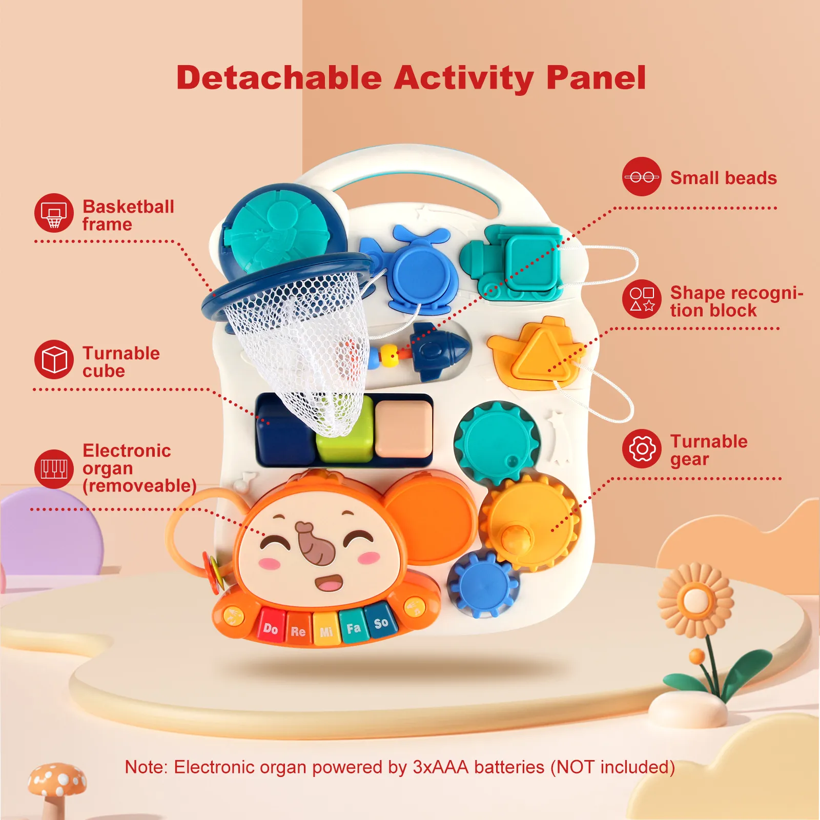 Baby Cartoon Push Walker Toy with Music Drawing Board Multifunction Activity Learning Walk Toddler Walker for 6-15 Months Infant