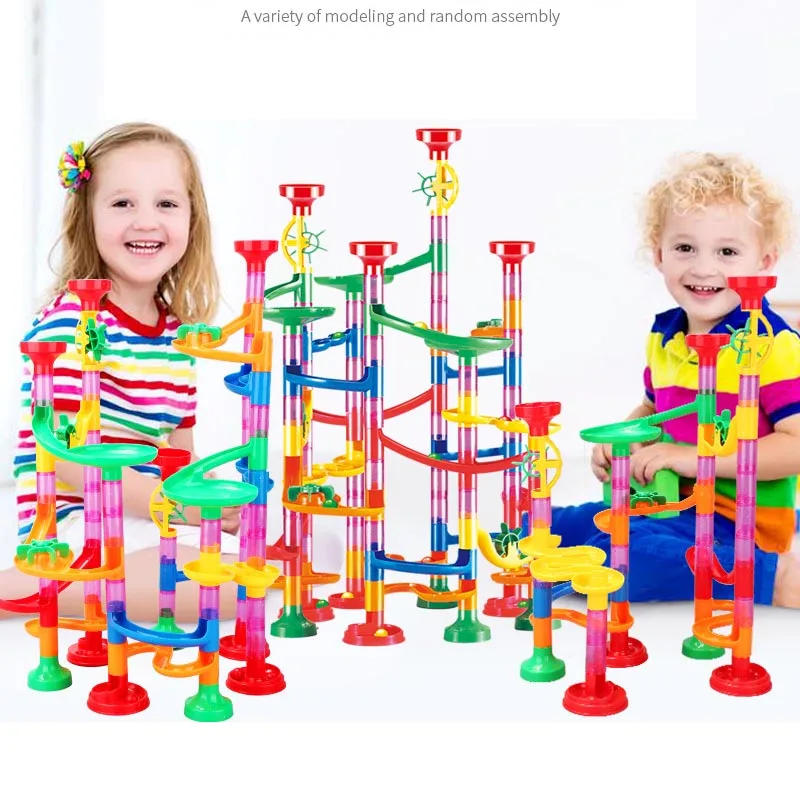Marble Run Race Track Building Blocks Kids 3D Maze Ball Roll Toy DIY Marble Run Race Coaster Set Marble Slide Pipes  Puzzle Toys