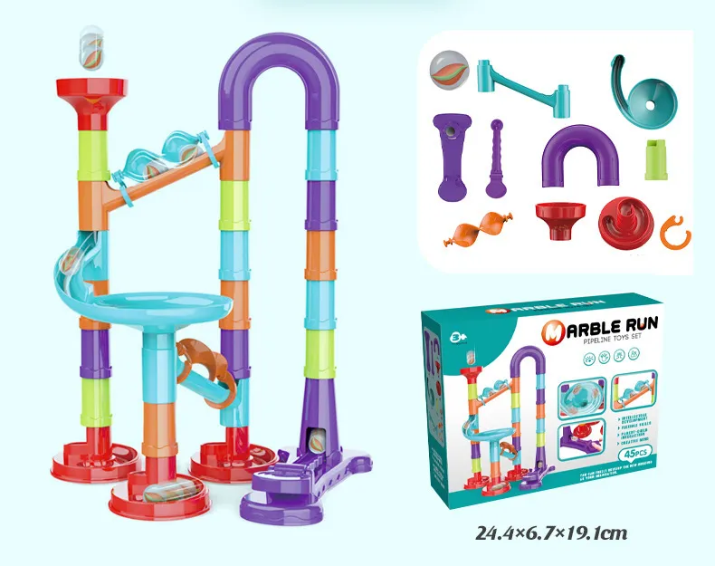 Marbles Run Catapult Track Building Blocks Slide Beads Educational Toys Children Gift Race Balls Toy Marble Track Race Set