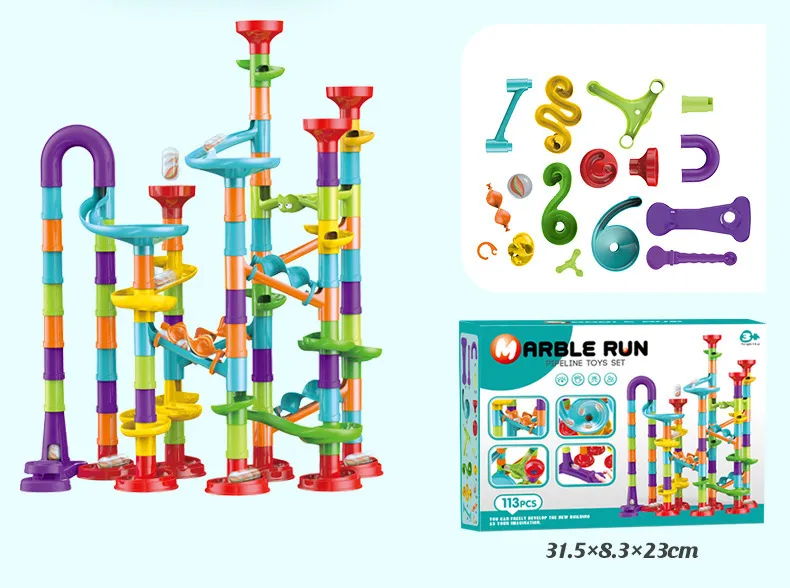 Marbles Run Catapult Track Building Blocks Slide Beads Educational Toys Children Gift Race Balls Toy Marble Track Race Set