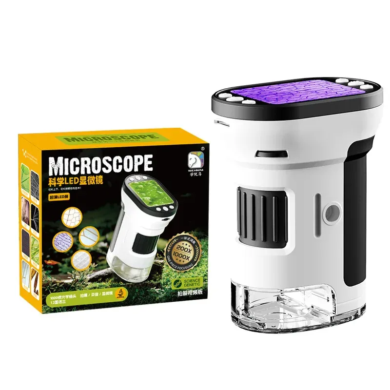 Kids Microscope Biological Kit 1000x Magnifier 200 Megapixels with LED Photo Video Function Educational Toy Science for Children