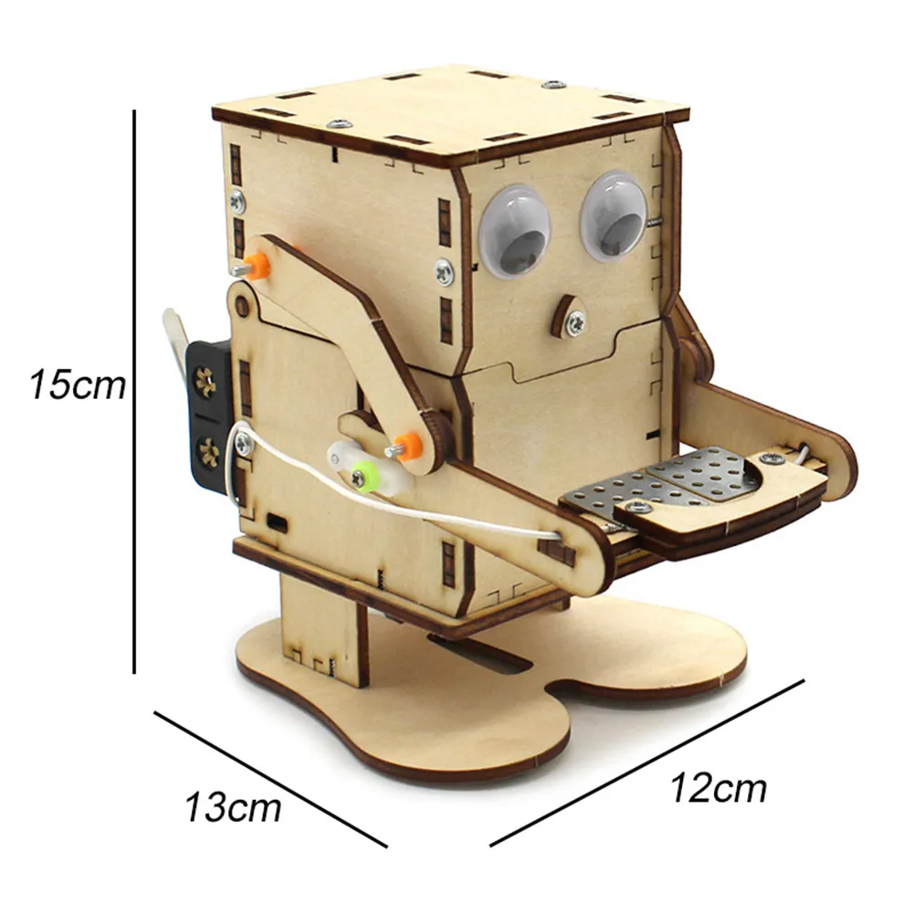Robot Eating Coin Wood DIY Model Teaching Learning Stem Project Kit for Kid Science Experiment Education Toy Wooden Assemble Kit