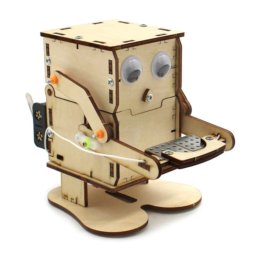 Robot Eating Coin Wood DIY Model Teaching Learning Stem Project Kit for Kid Science Experiment Education Toy Wooden Assemble Kit