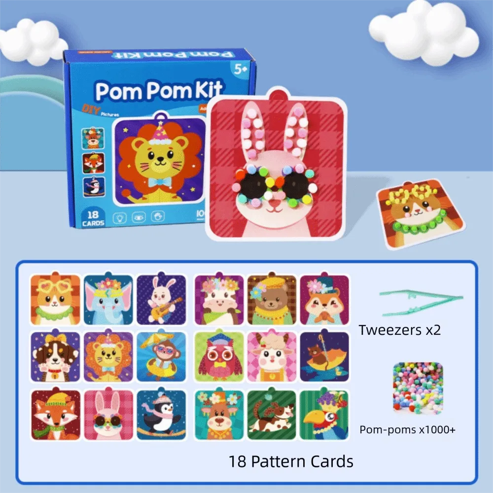 Handmade Material Children's Sticker Book Educational Hairball Animal Pompom Art Kit Early Learning Cartoon Pompom Crafts Toy