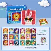 Handmade Material Children's Sticker Book Educational Hairball Animal Pompom Art Kit Early Learning Cartoon Pompom Crafts Toy