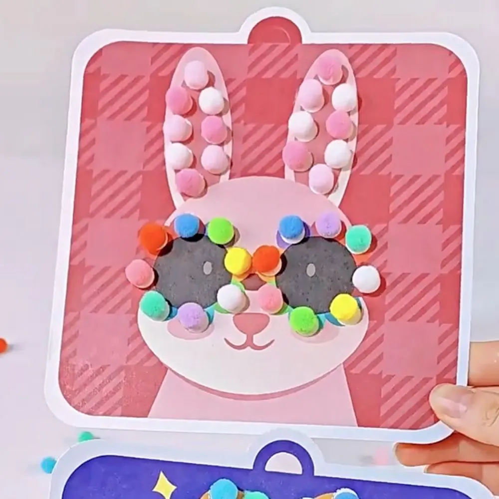 Handmade Material Children's Sticker Book Educational Hairball Animal Pompom Art Kit Early Learning Cartoon Pompom Crafts Toy