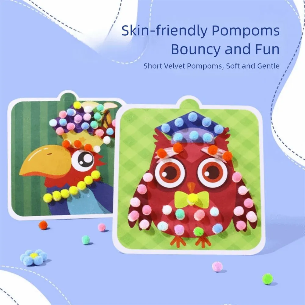 Handmade Material Children's Sticker Book Educational Hairball Animal Pompom Art Kit Early Learning Cartoon Pompom Crafts Toy