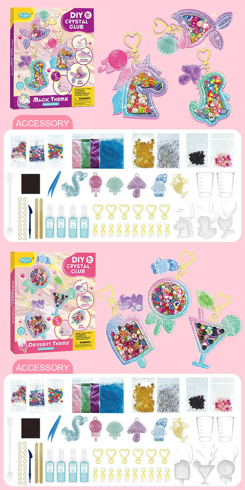 Kids DIY Crystal Glue Key chain Art Craft Set for Girls birthday Gift