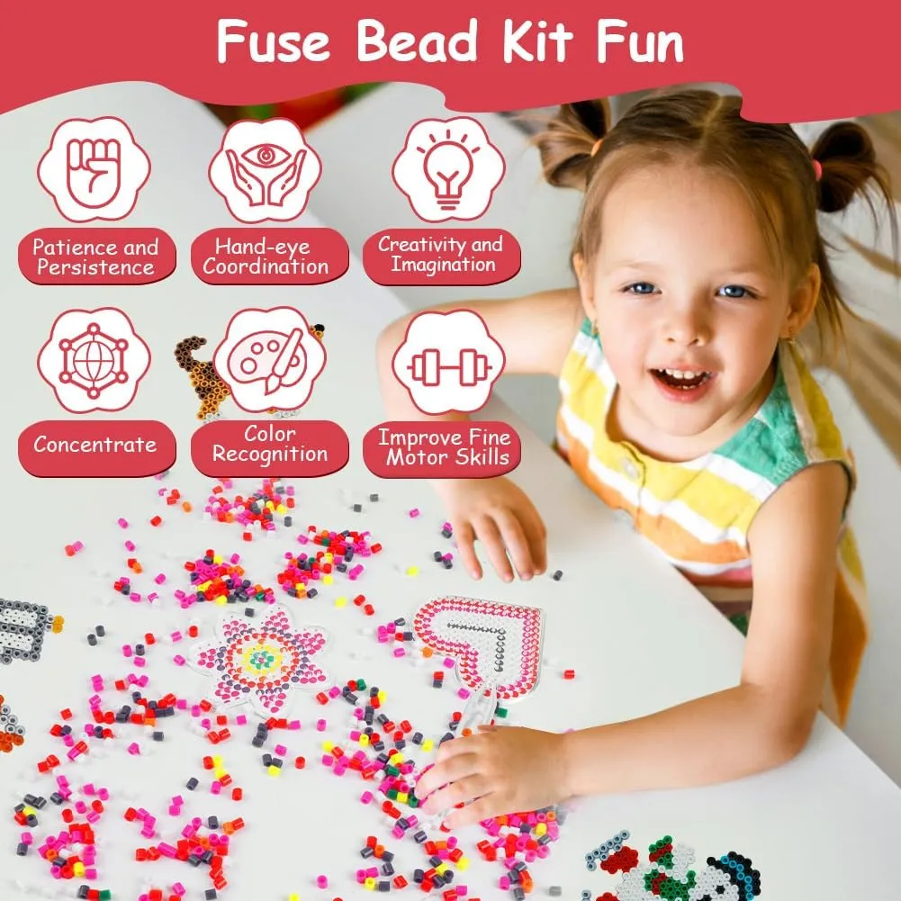 Fuse Beads Kit, 600pcs 5mm Iron Beads Set for Kids, DIY Art Craft Toys Iron Beads, Christmas Birthday Gift for Boys and Girls