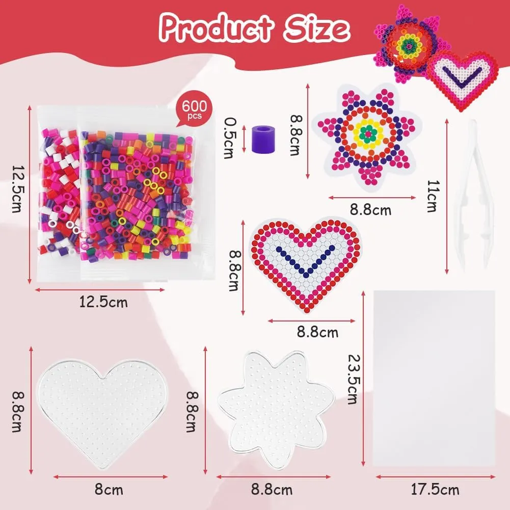 Fuse Beads Kit, 600pcs 5mm Iron Beads Set for Kids, DIY Art Craft Toys Iron Beads, Christmas Birthday Gift for Boys and Girls