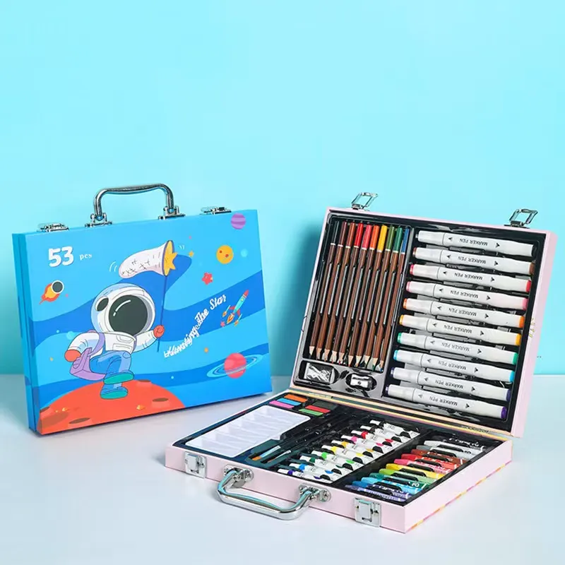 53 pcs Art Painting Set Gift for Kids DIY Drawing Painting with Markers Pigments Brush Set Stationery Supply