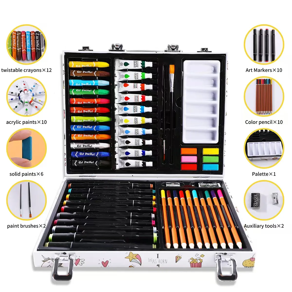 53 pcs Art Painting Set Gift for Kids DIY Drawing Painting with Markers Pigments Brush Set Stationery Supply